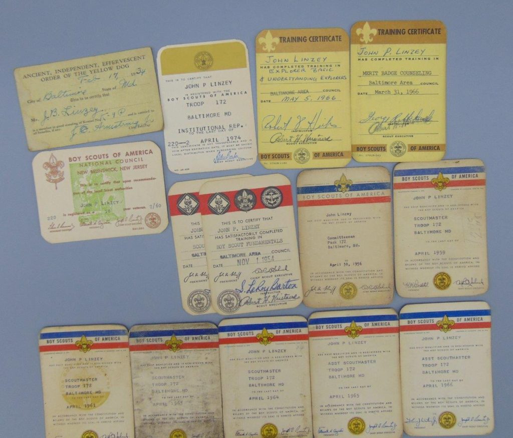 Vintage Boy Scouts BSA Training Certificates John Purnell Linzey BAC