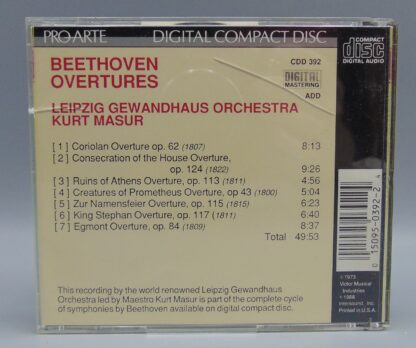 Beethoven Overtures Kurt Masur Leipzig Gewandhaus Orchestra (CD, Pro-Arte Records 1988) - Image 2