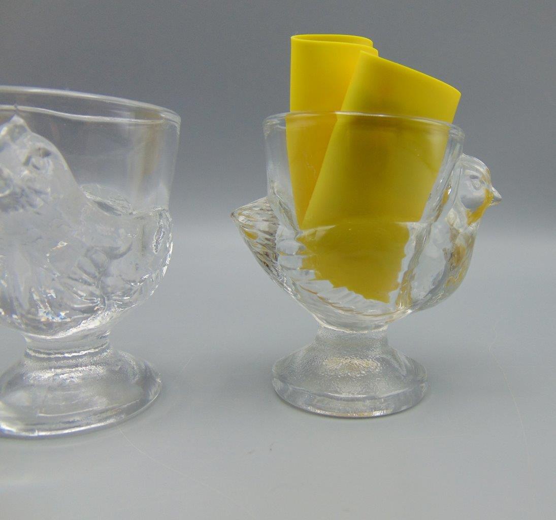 French Vintage Clear Pressed Glass Egg Cup with Chicken
