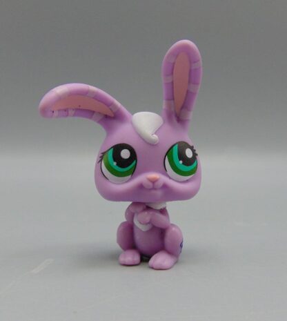 Littlest Pet Shop LPS #828 BIS Purple and White Bunny Rabbit w/Teal Green Eyes and Striped Ears
