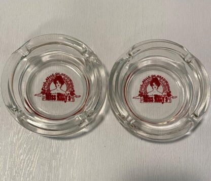 RARE Lot of 2 Vintage Miss Kitty's Gambling Saloon Casino Glass Ashtrays Deadwood, SD Belle of