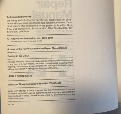 Jeep Grand Cherokee Haynes Repair Manual 1993-2004 50025 - Image 2